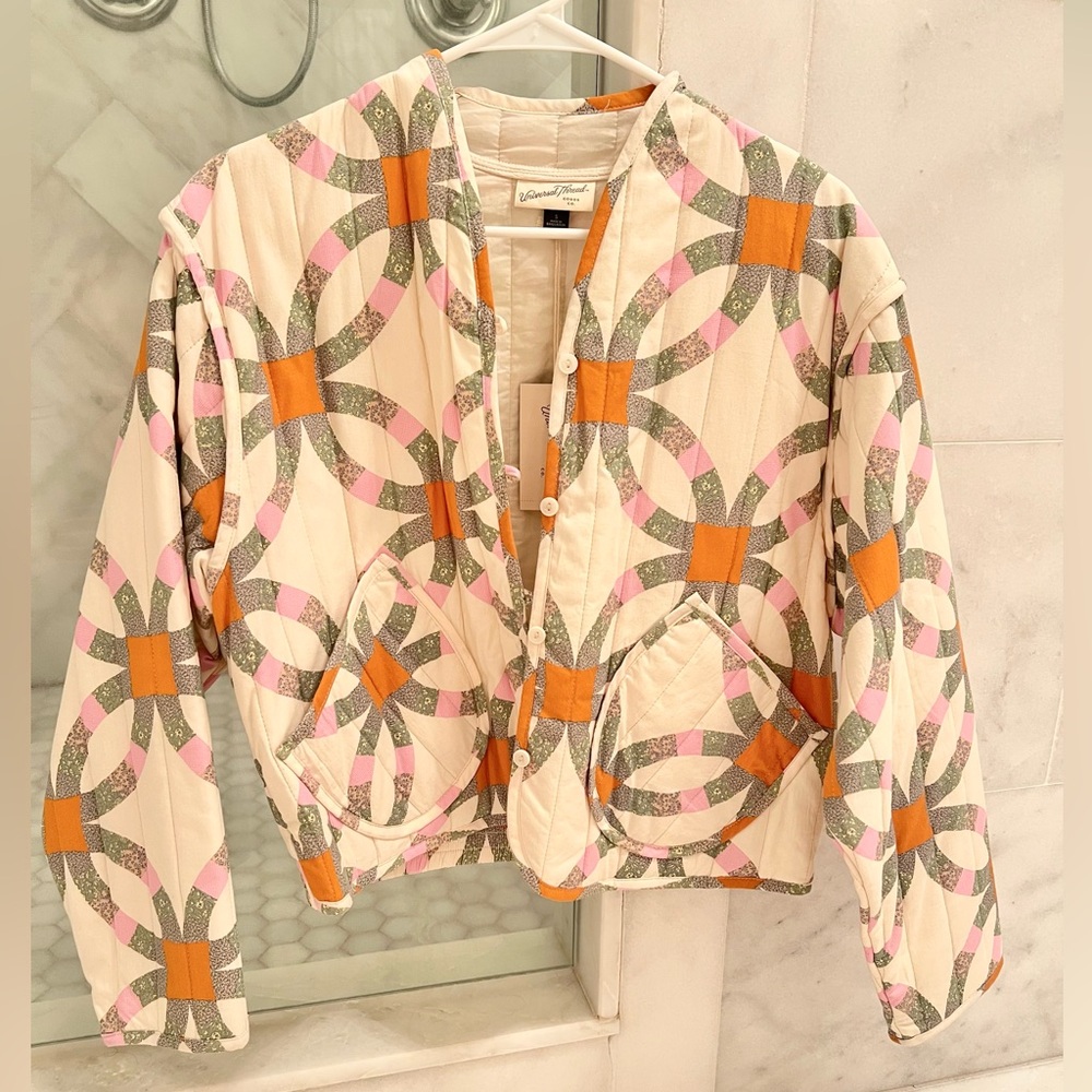 Target Women's Geometric Bomber Jacket - Cream, Orange, Pink